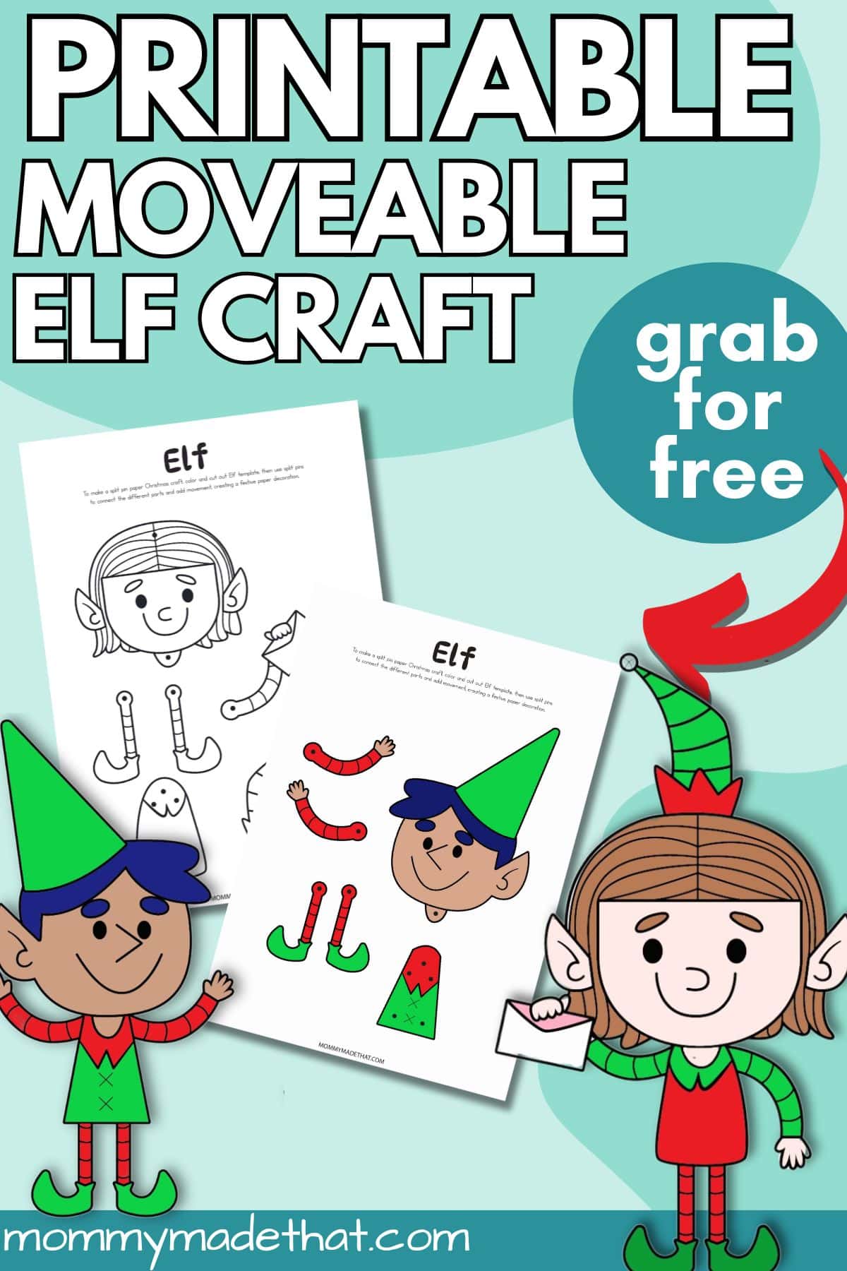 Free printable elf craft using split pins.