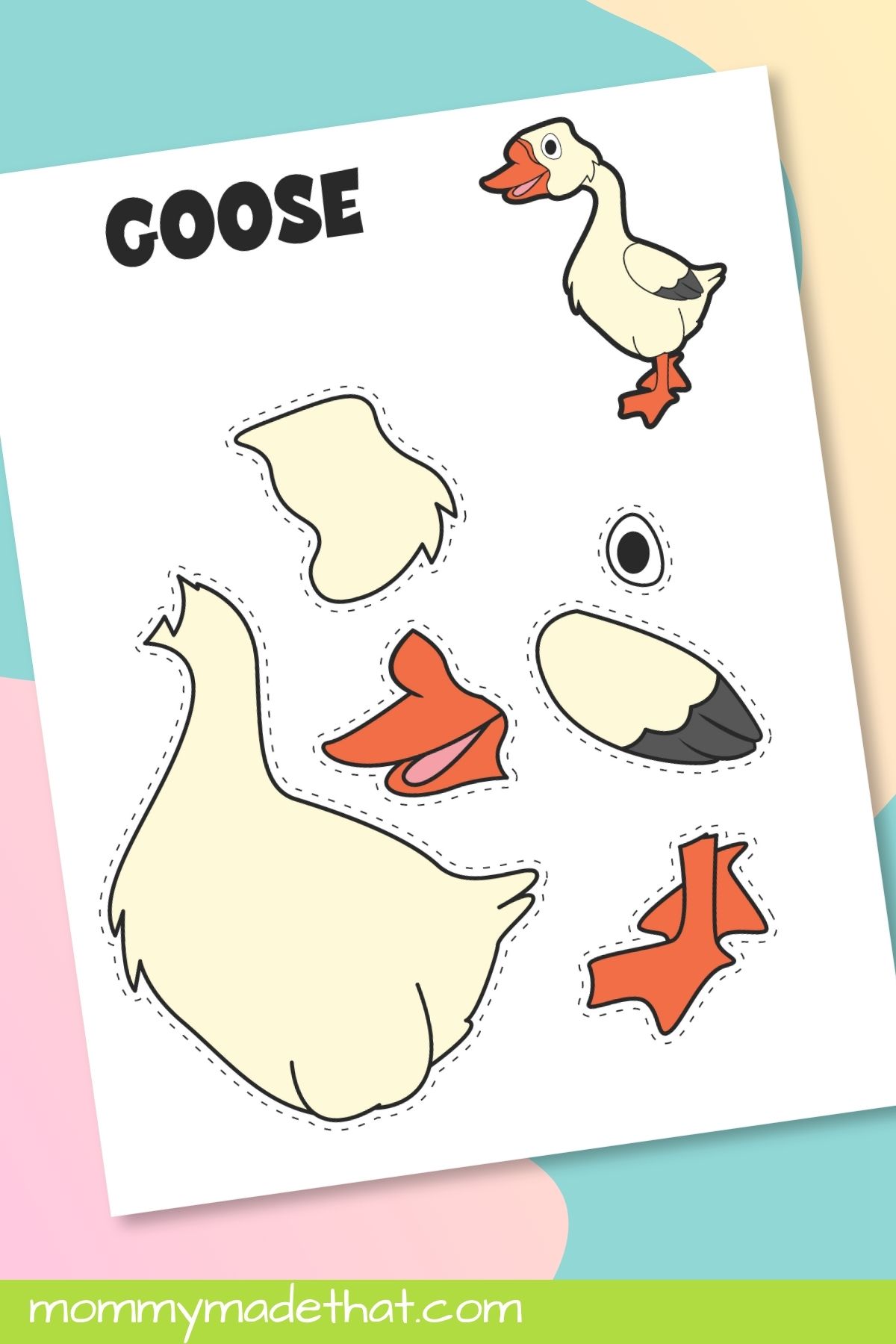 Precolored goose cut and paste craft template