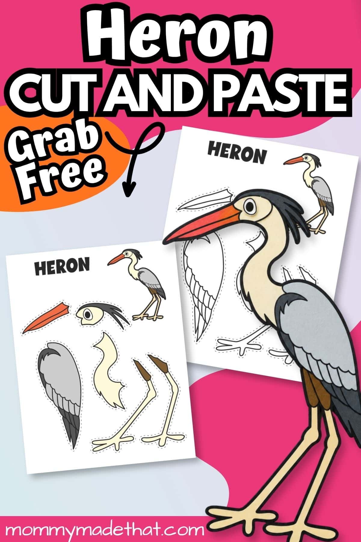 Free heron cut and paste craft with both template versions