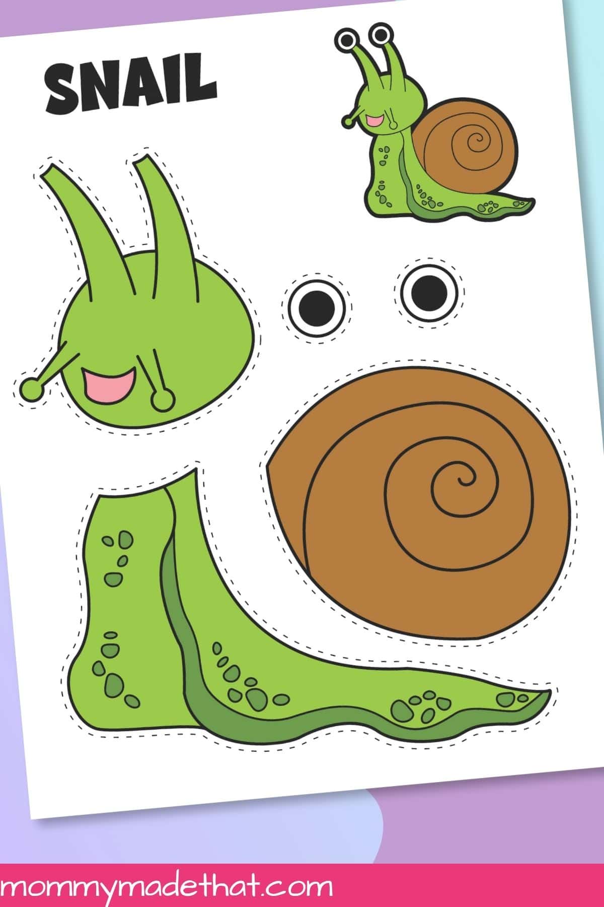Precolored snail cut and paste craft template