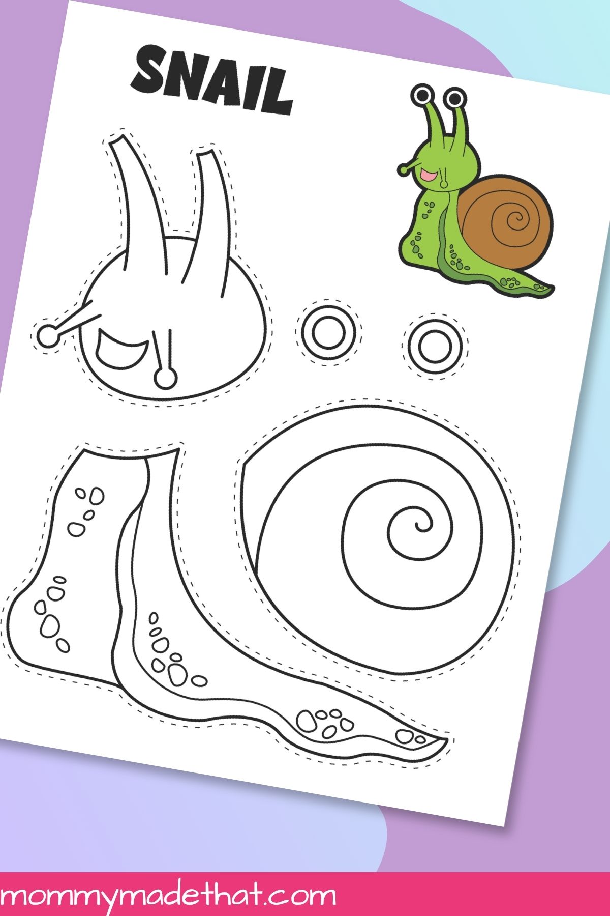 Snail coloring template with colored pencils