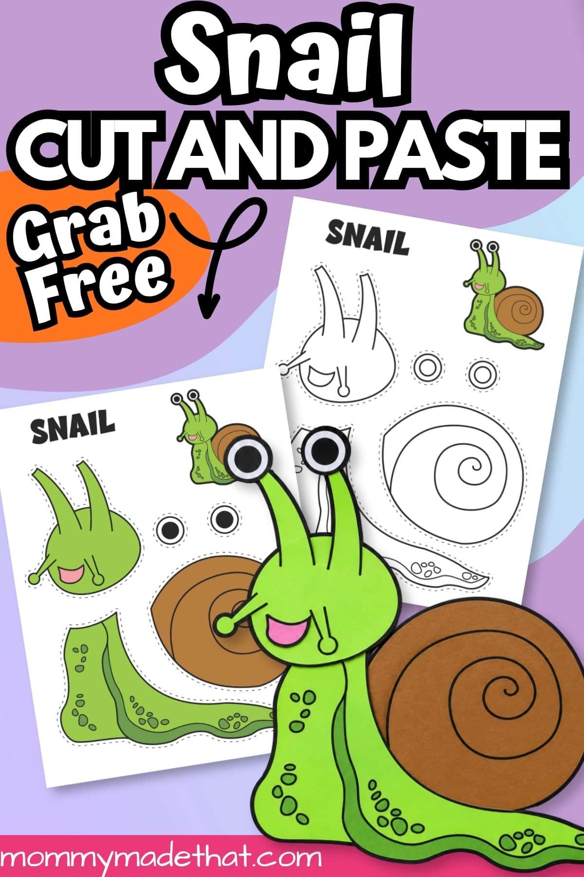 Free snail cut and paste craft with both template versions
