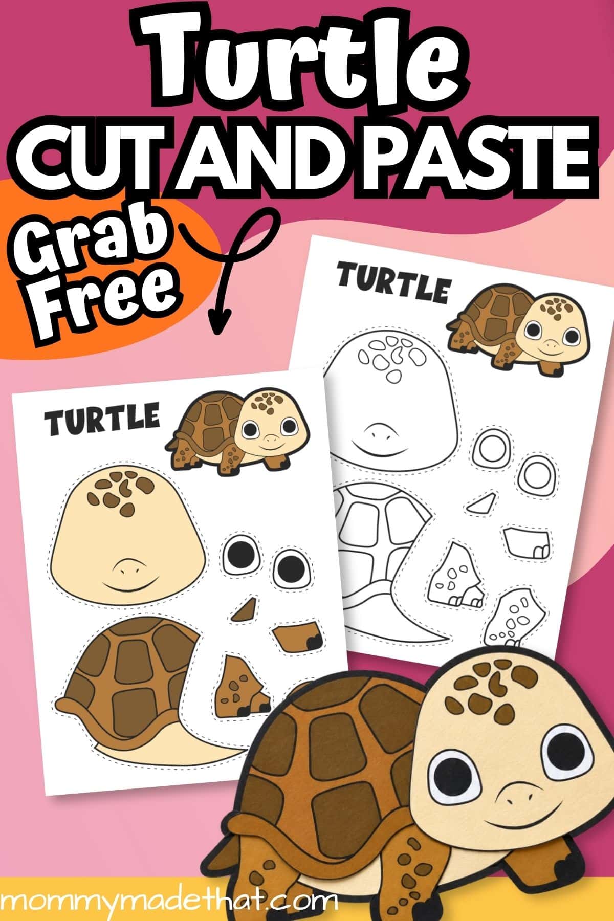 Free turtle cut and paste craft with both template versions