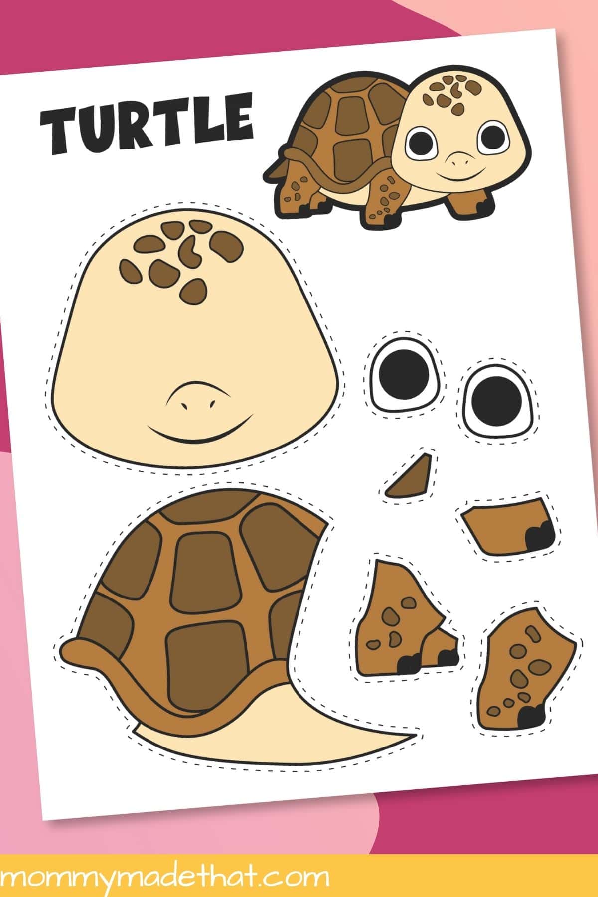 Precolored turtle cut and paste craft template