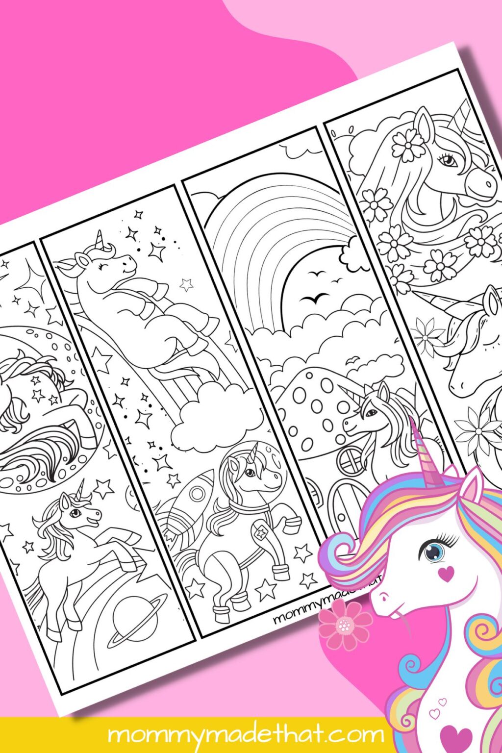 Printable Unicorn Bookmarks (Free Coloring Bookmarks!)