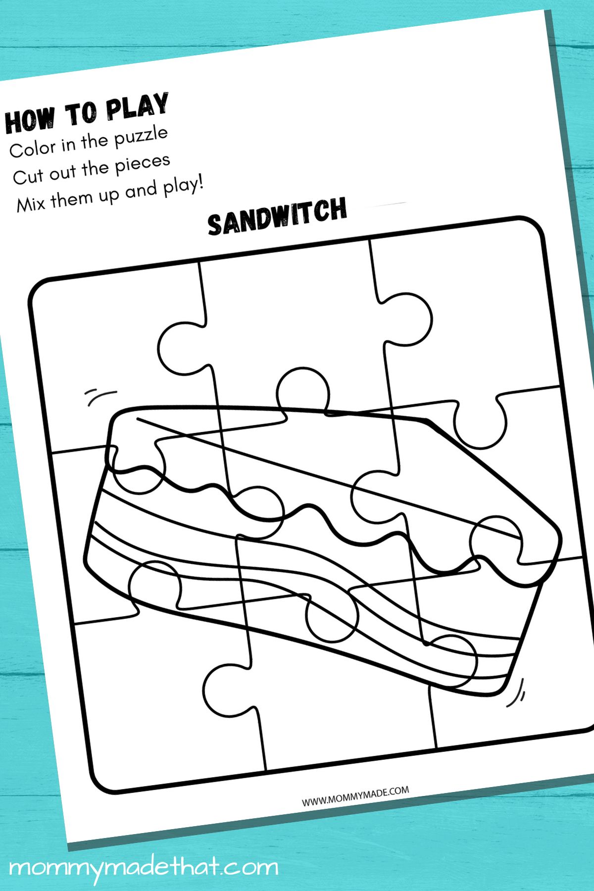 sandwich puzzle coloring page