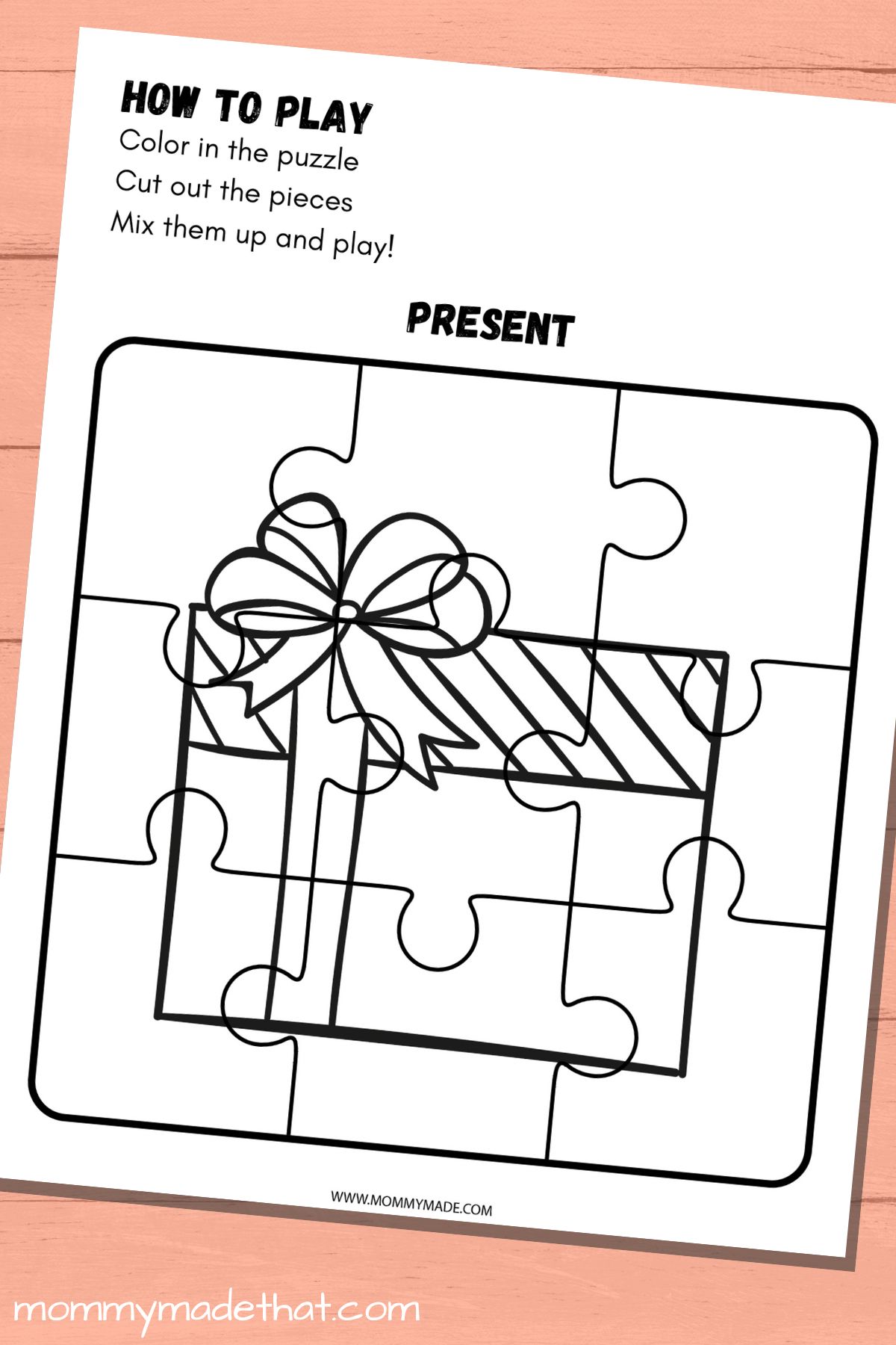 present puzzle coloring page