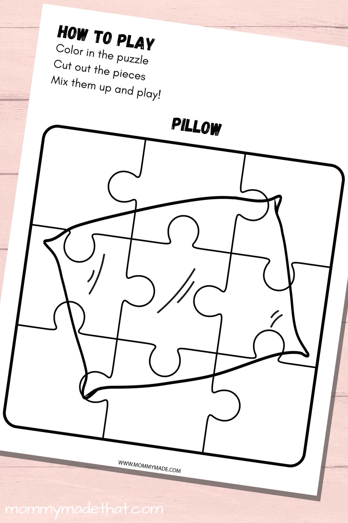 pillow puzzle coloring page for kids