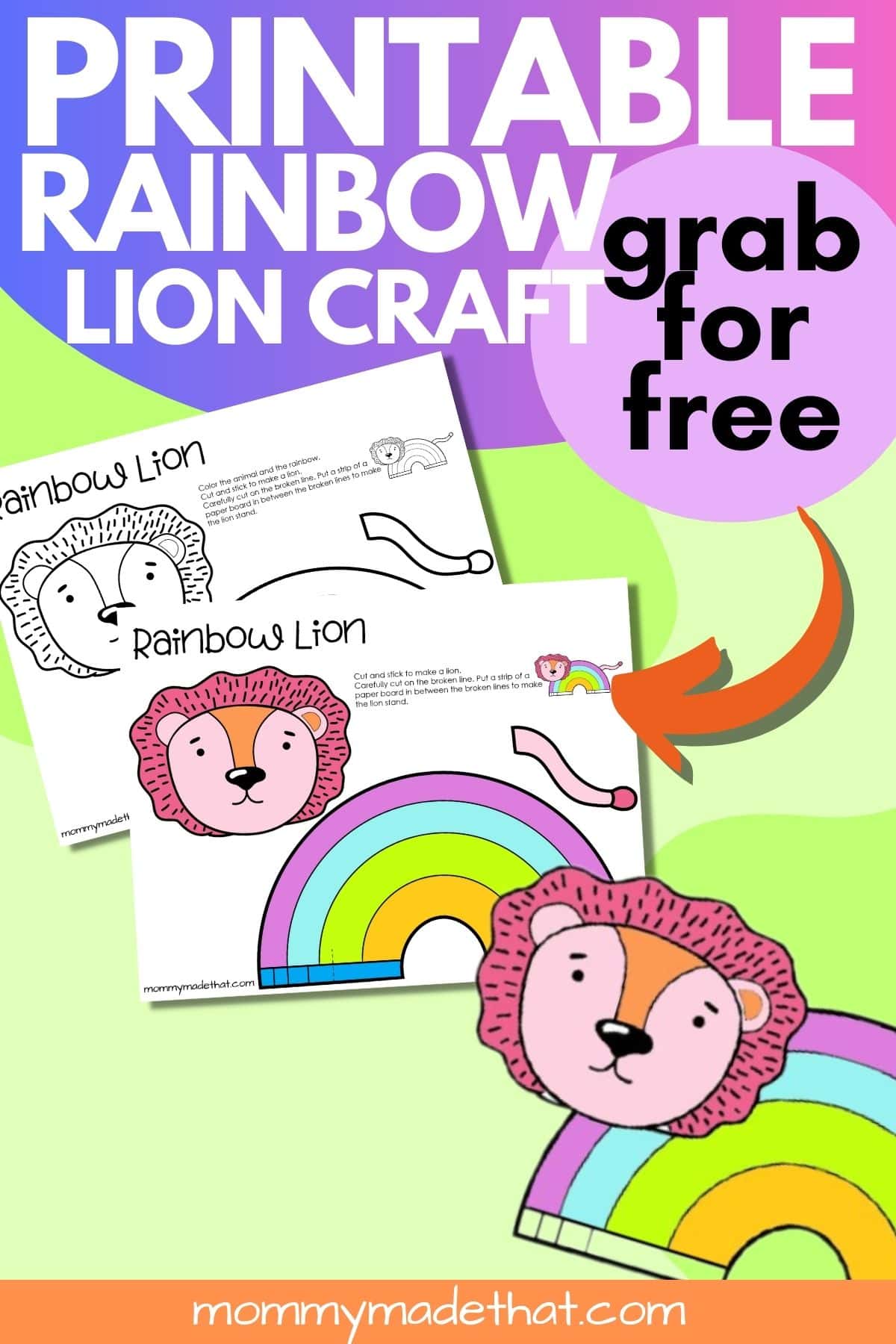 printable rainbow lion craft