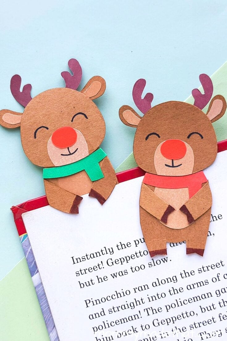 reindeer booksmarks marking the pages on the book