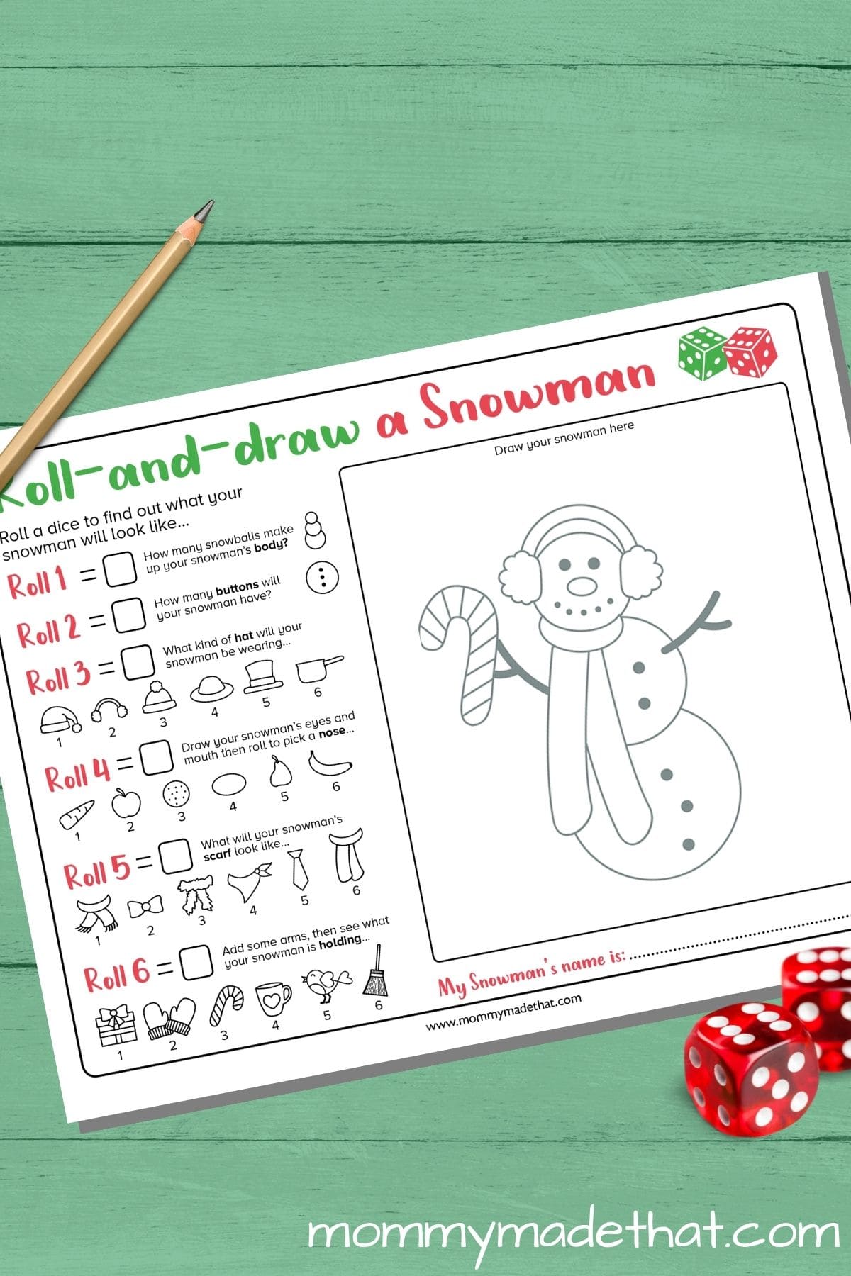 Roll a Snowman (Fun Free Printable Game)
