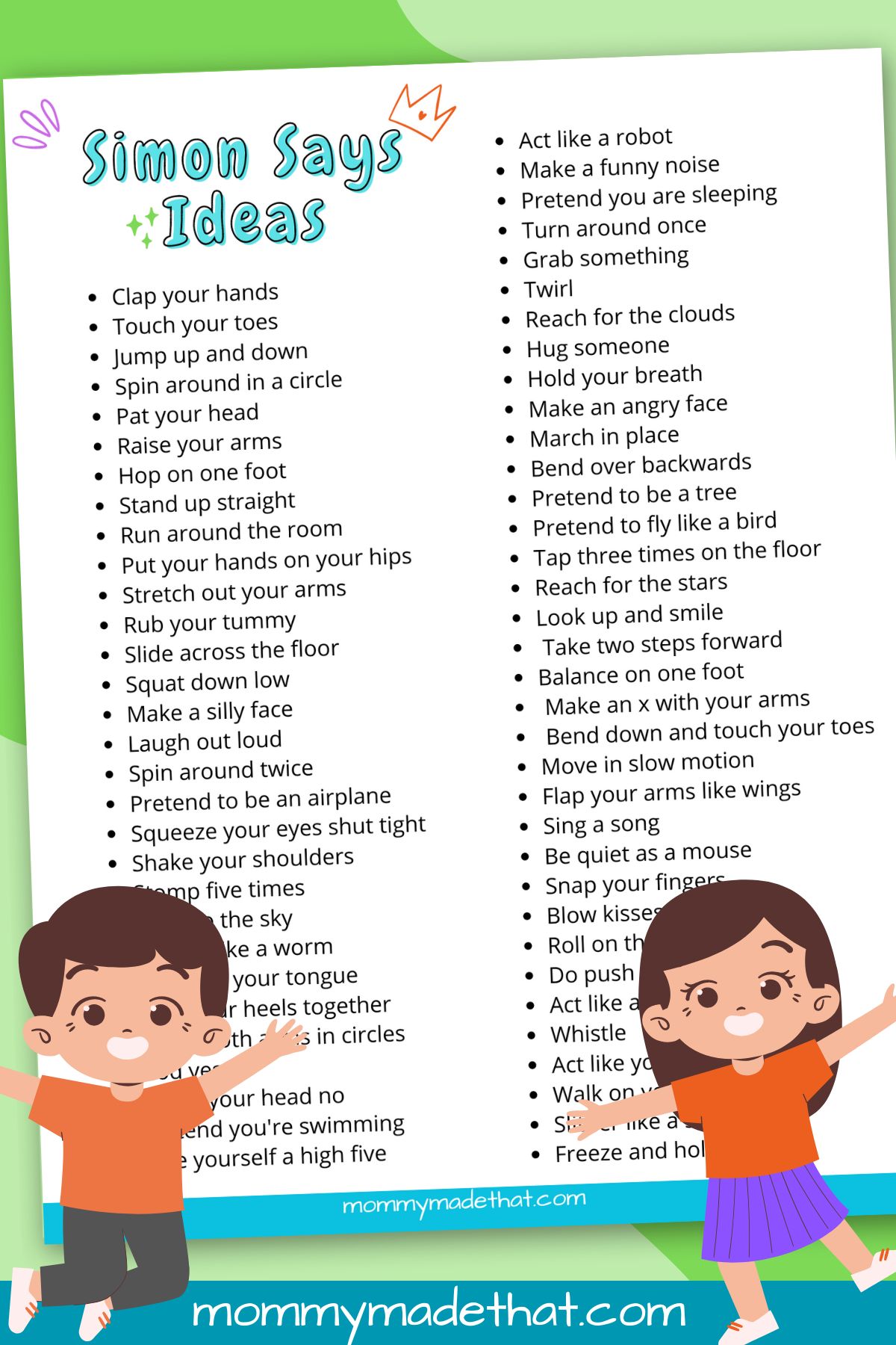 Simon Says Ideas (+Free Printable List of Game Commands)