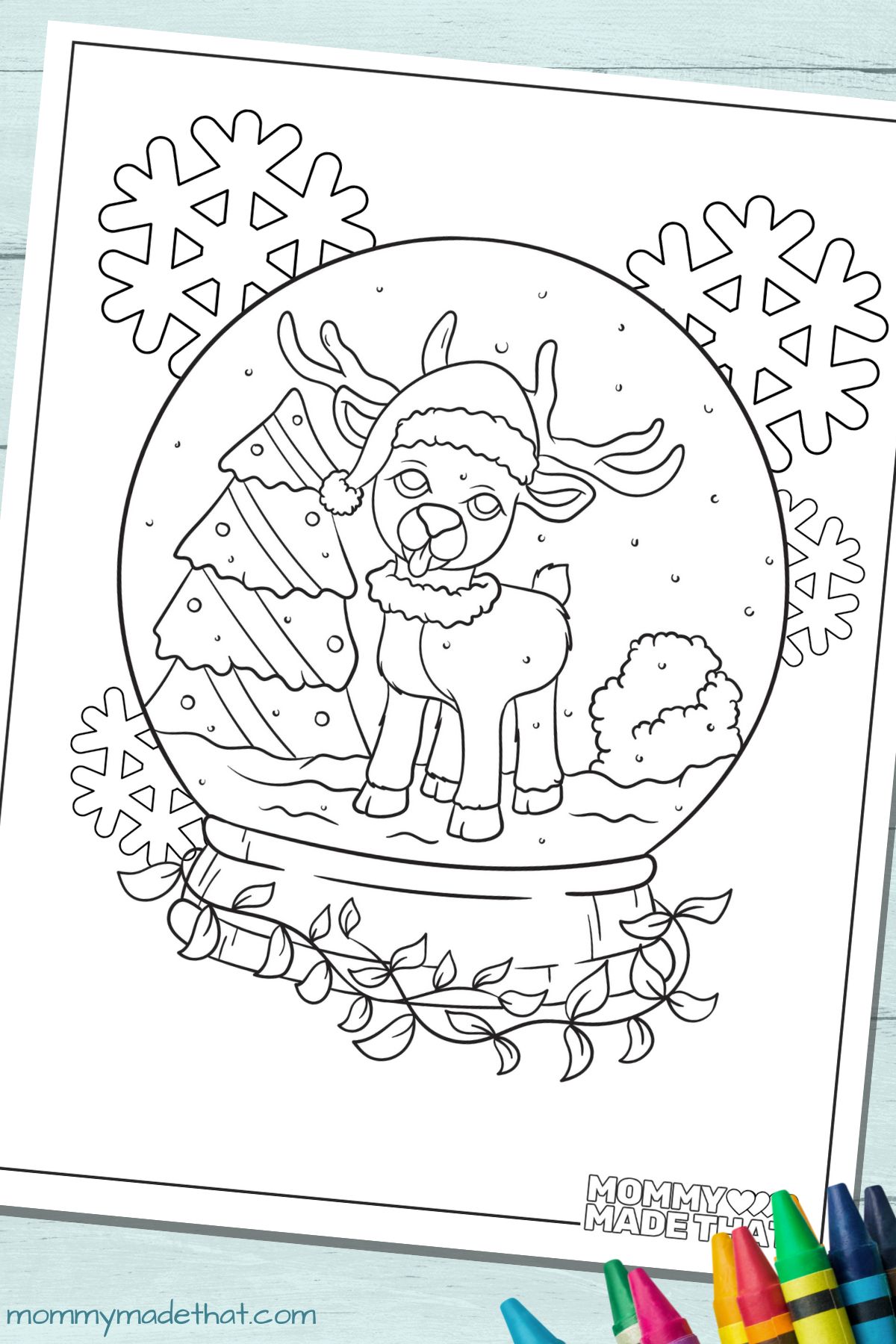 reindeer snow globe coloring page