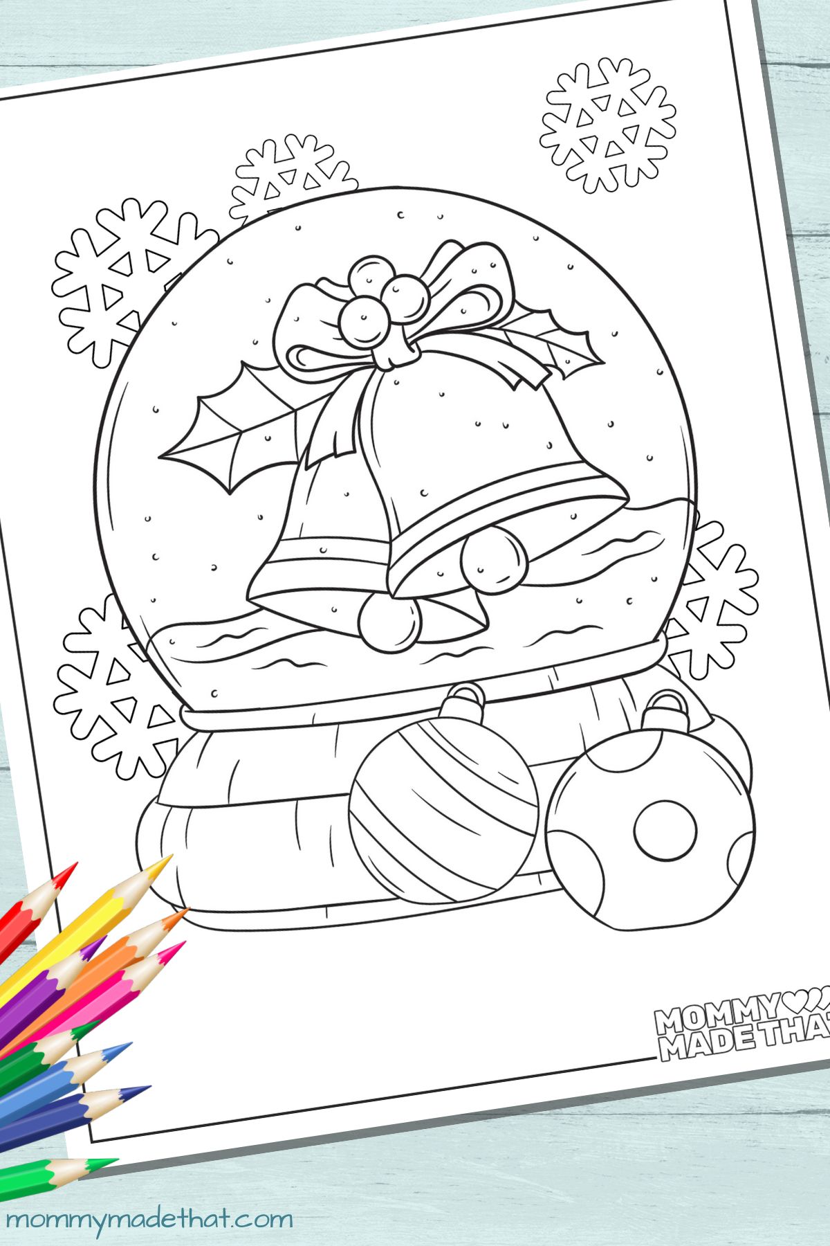 Christmas bell snow globe coloring page