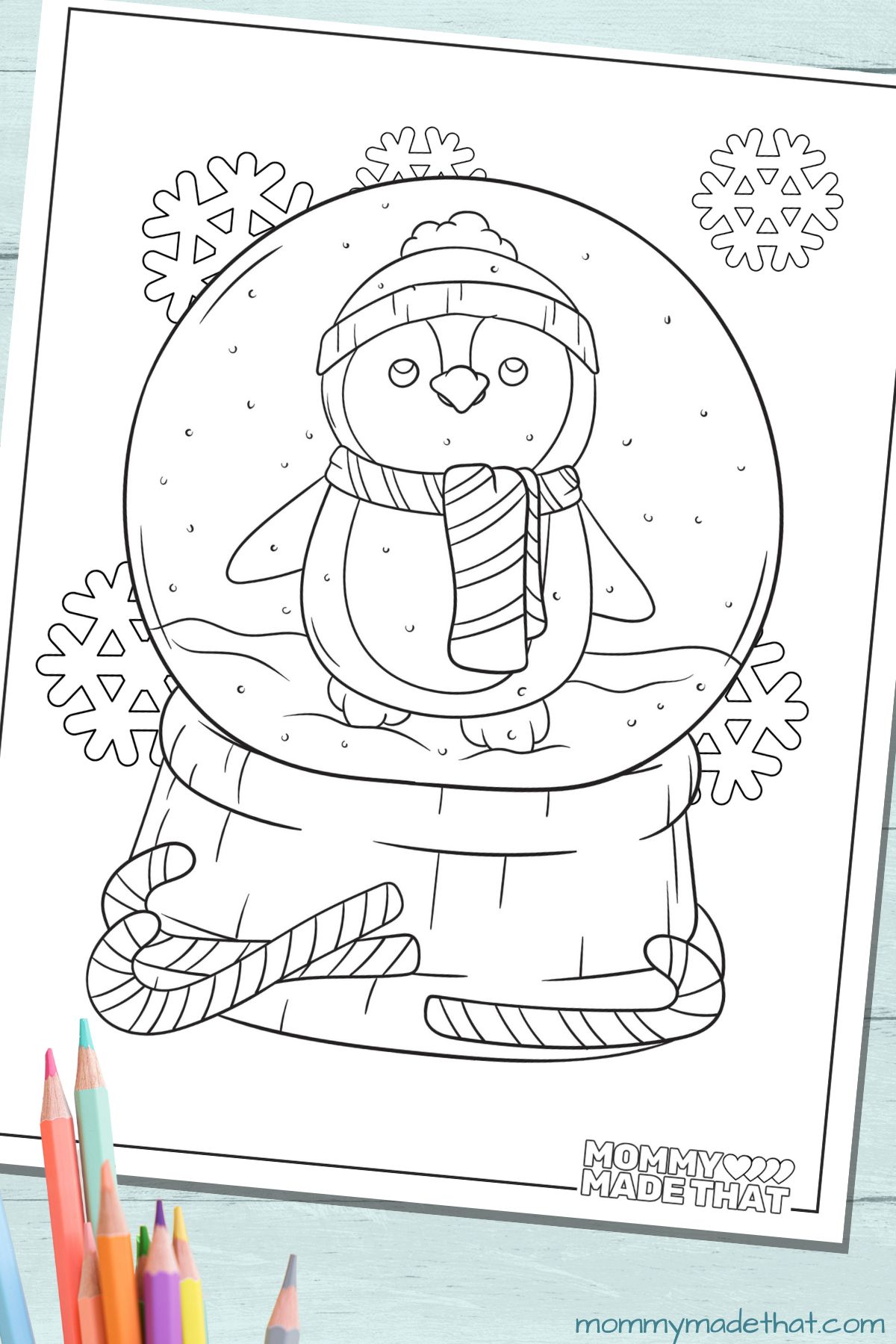 penguin snow globe coloring page