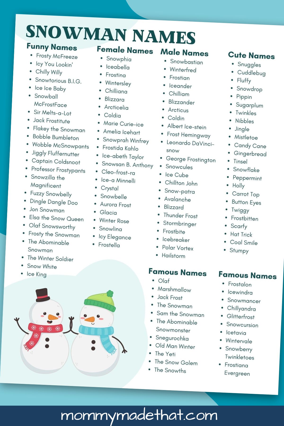 100+ of The Best Snowman Names (Plus Cute Free Printable)