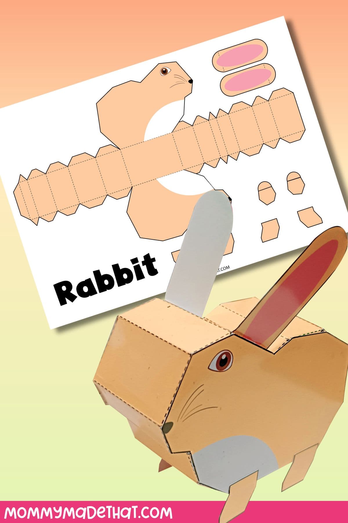 Printable 3d spring bunny craft.