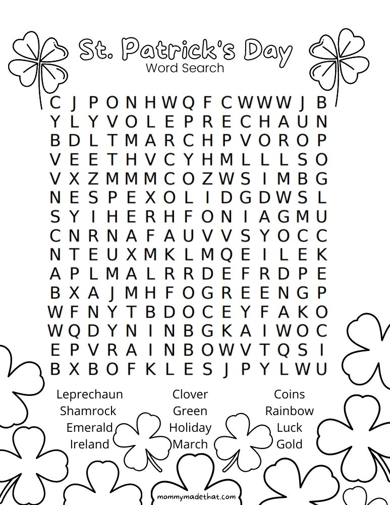 st patricks day word search puzzle