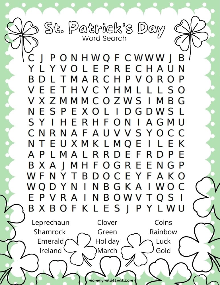 St patrick's shop day word search