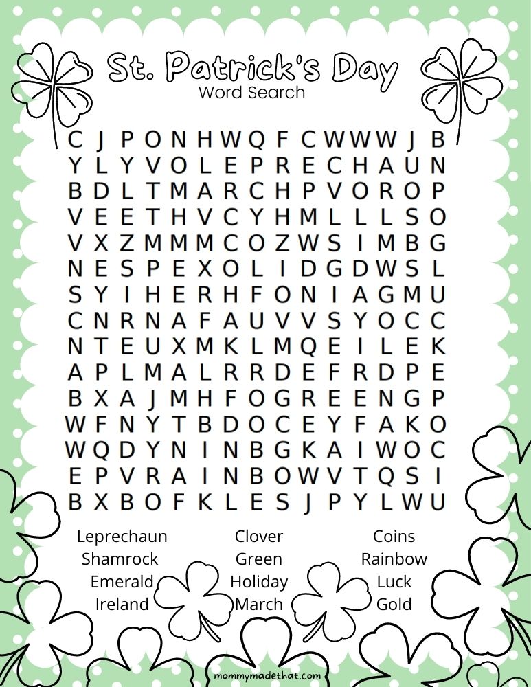 st patricks day word search