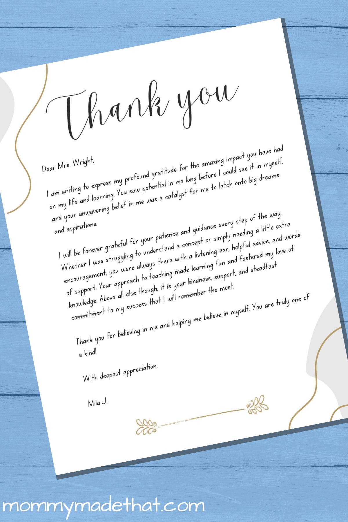 teacher appreciation letter