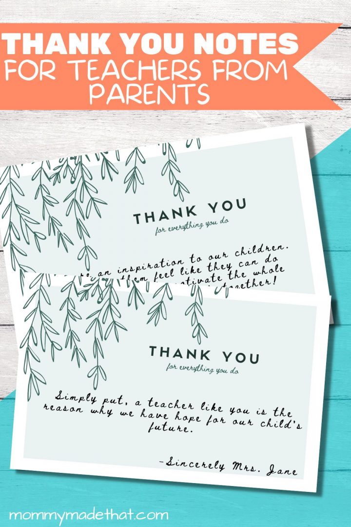 Short And Thoughtful Teacher Thank You Notes From Parents Free Printable