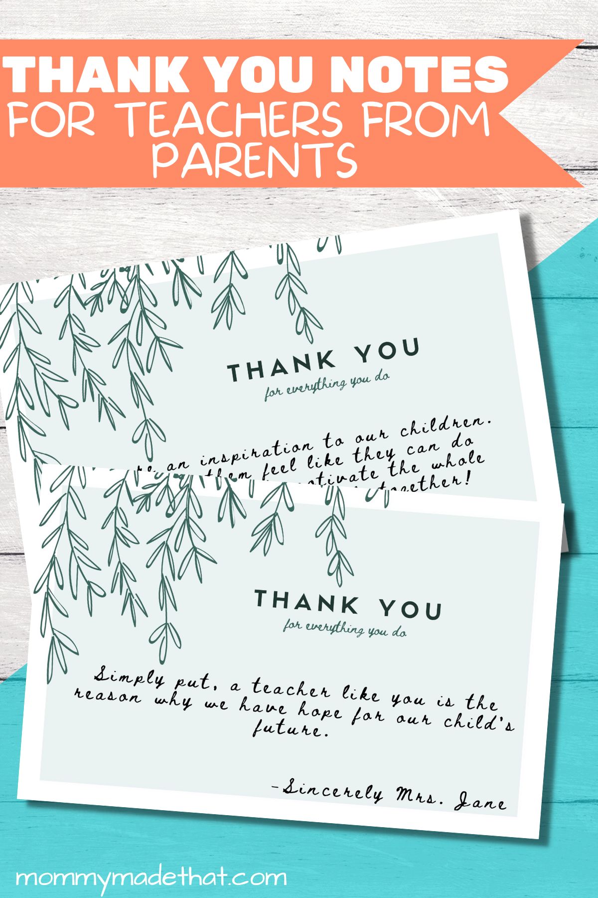 Thank you notes to teachers from parents