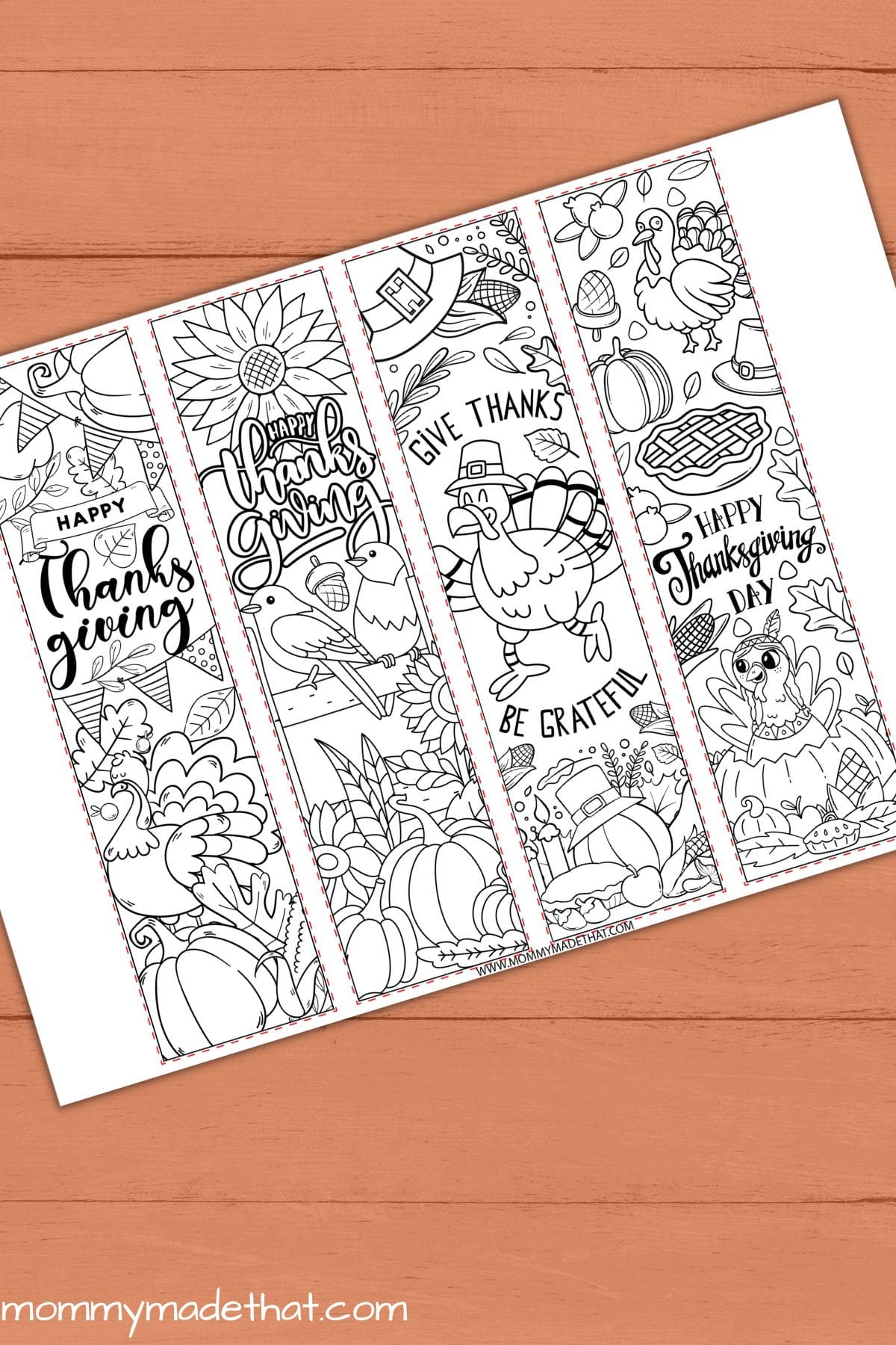 Thanksgiving bookmarks to color