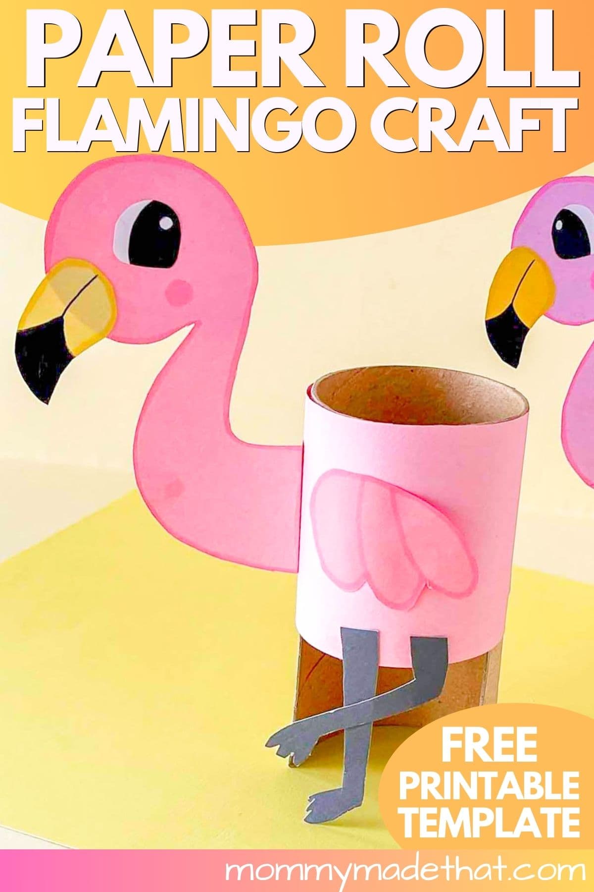 Paper roll flamingo craft for kids.