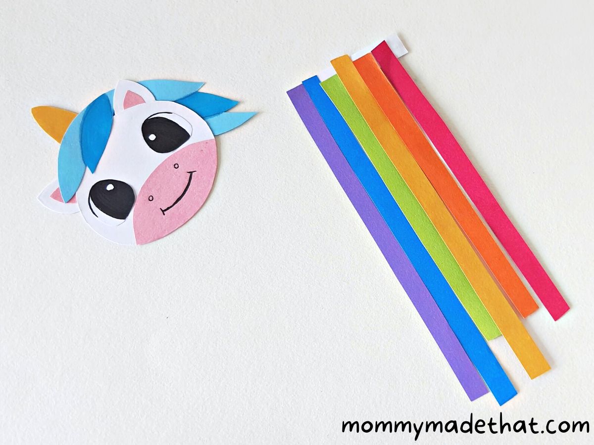 assembling rainbow strips to unicorn
