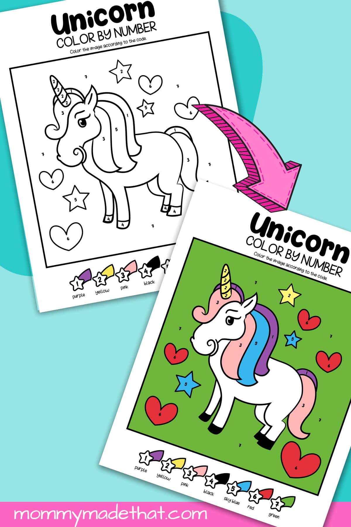 printable unicorn color by numbers