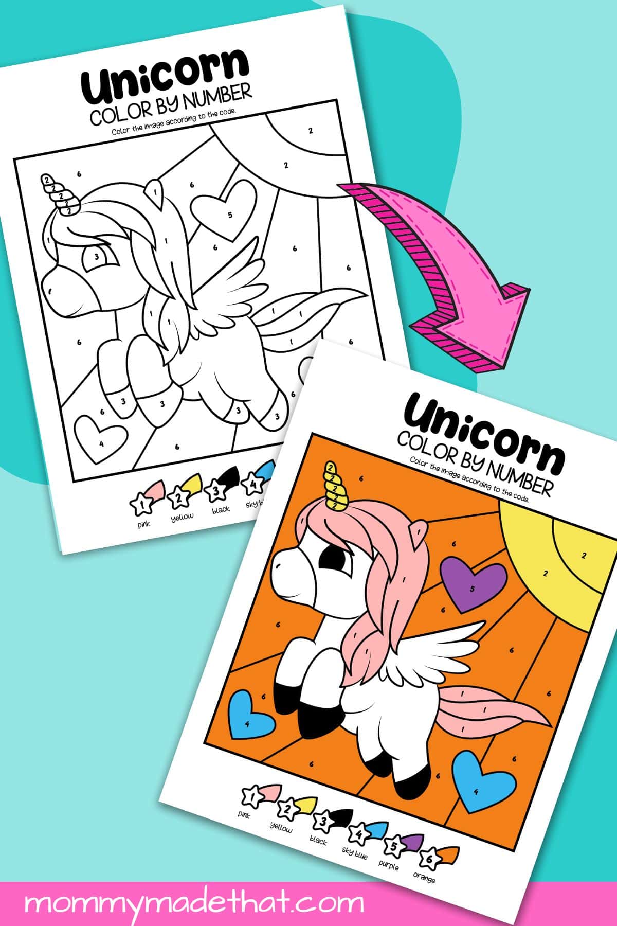 cute unicorn color by numbers