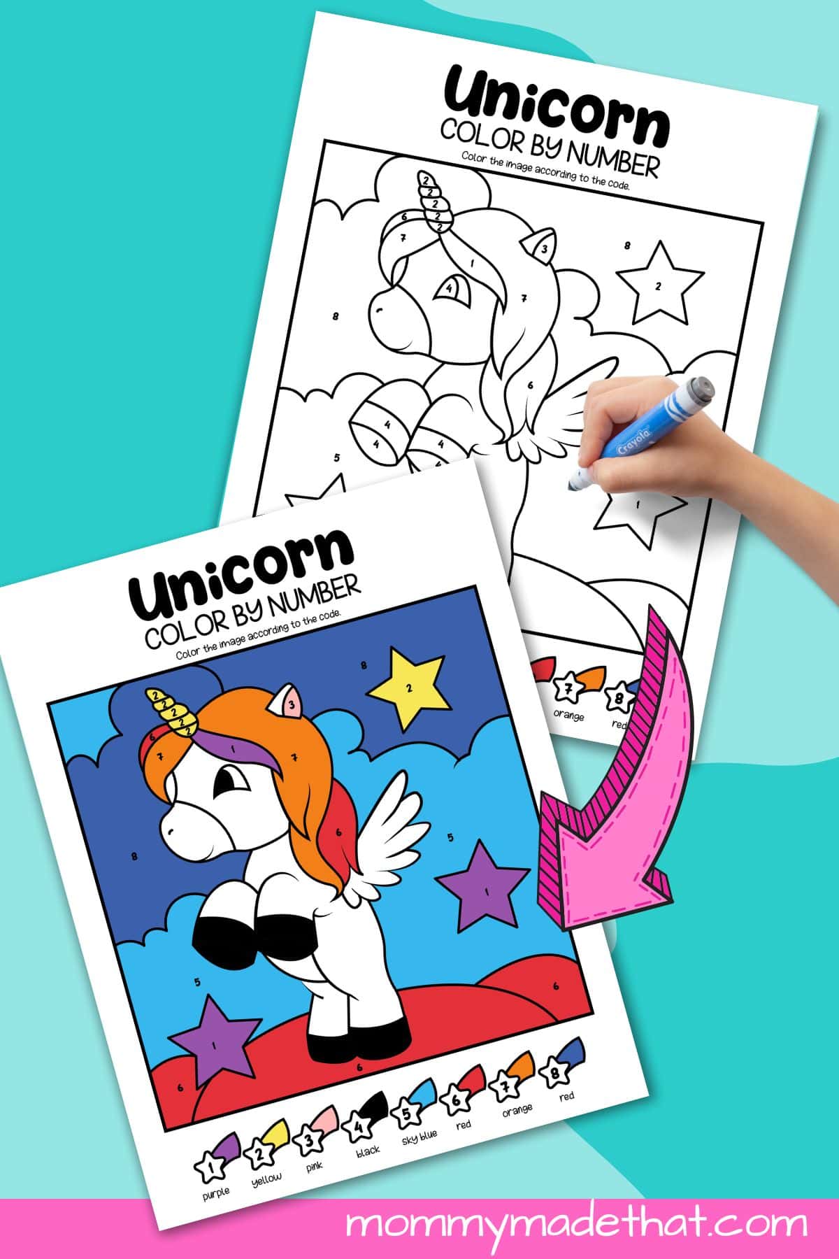 unicorn color by numbers for kids