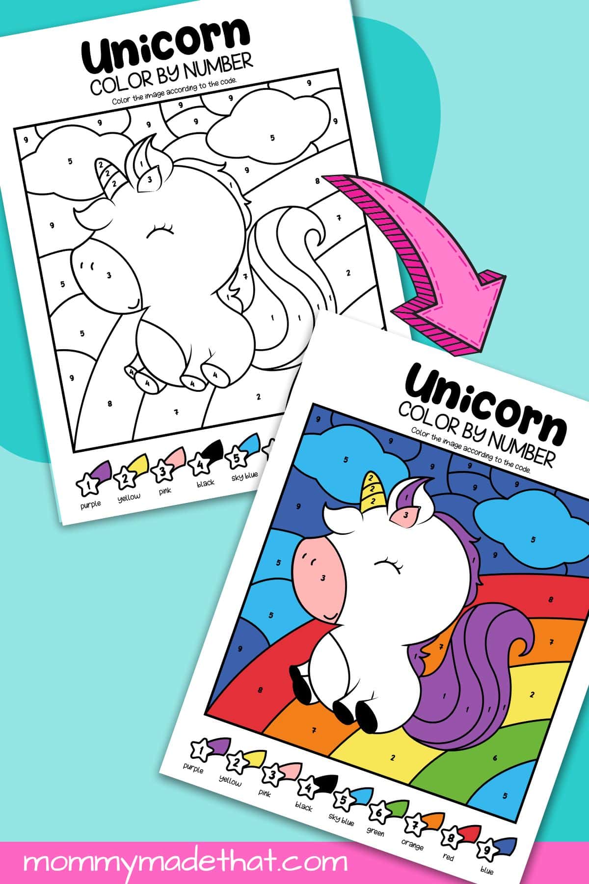 unicorn color by numbers