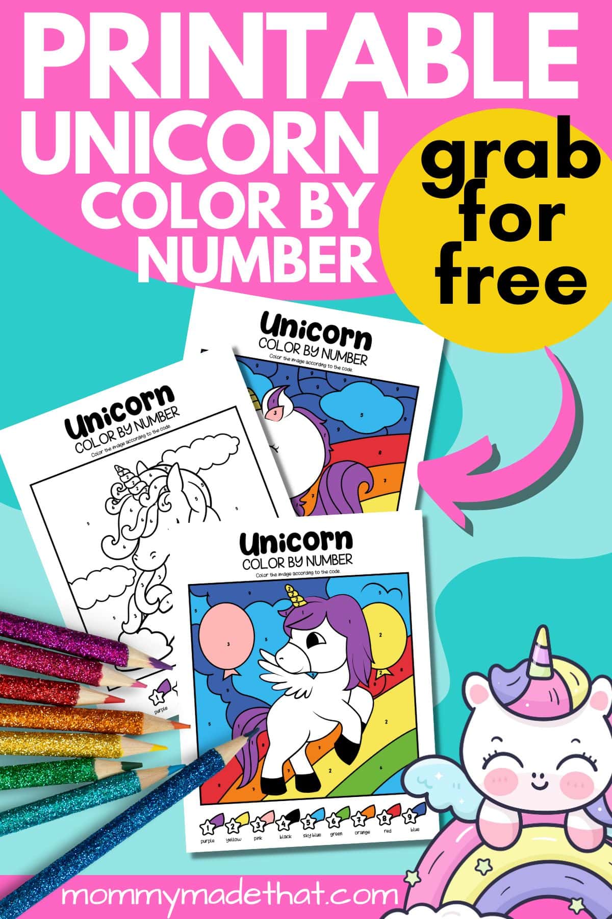 unicorn color by number free printable