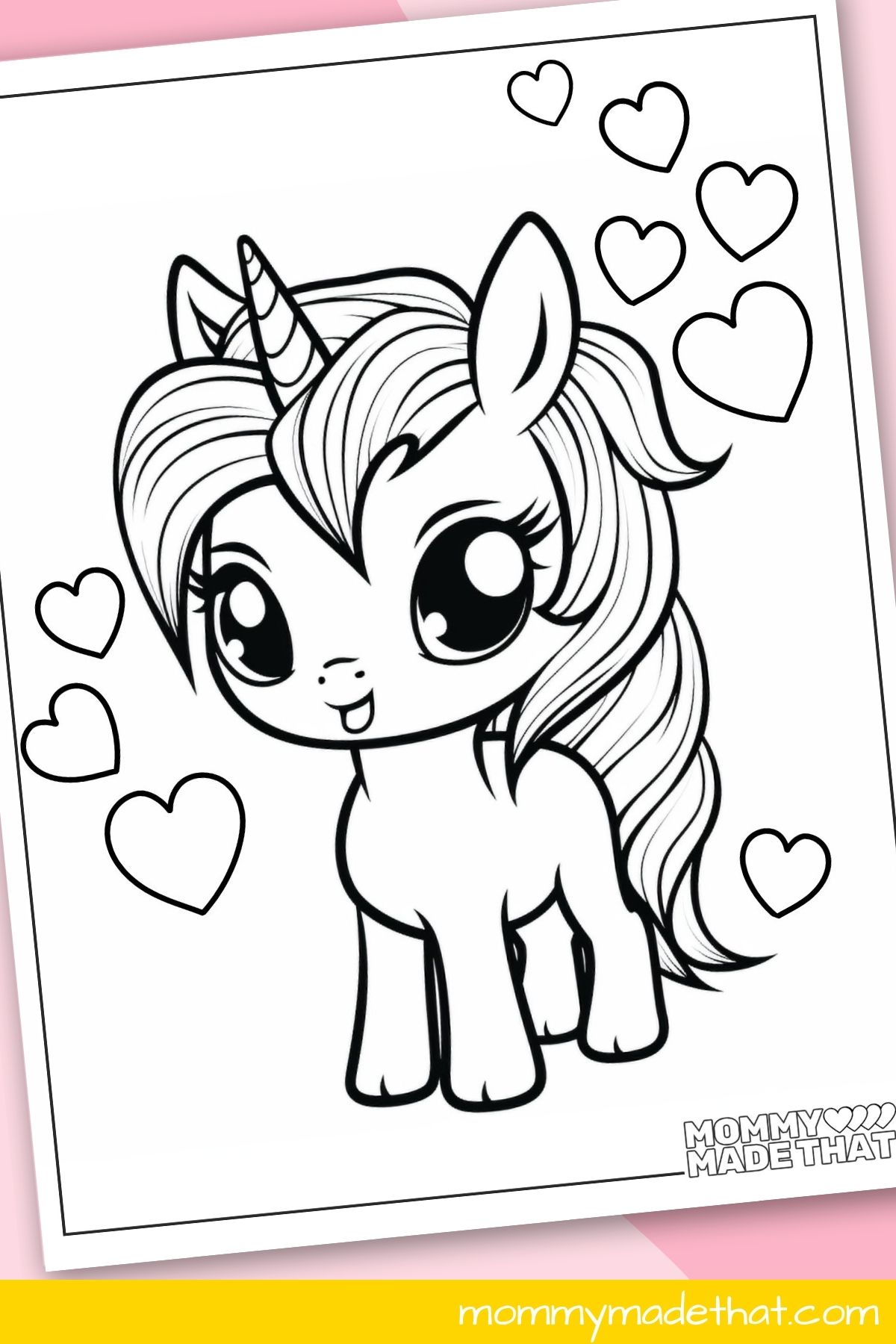 unicorn hearts coloring page