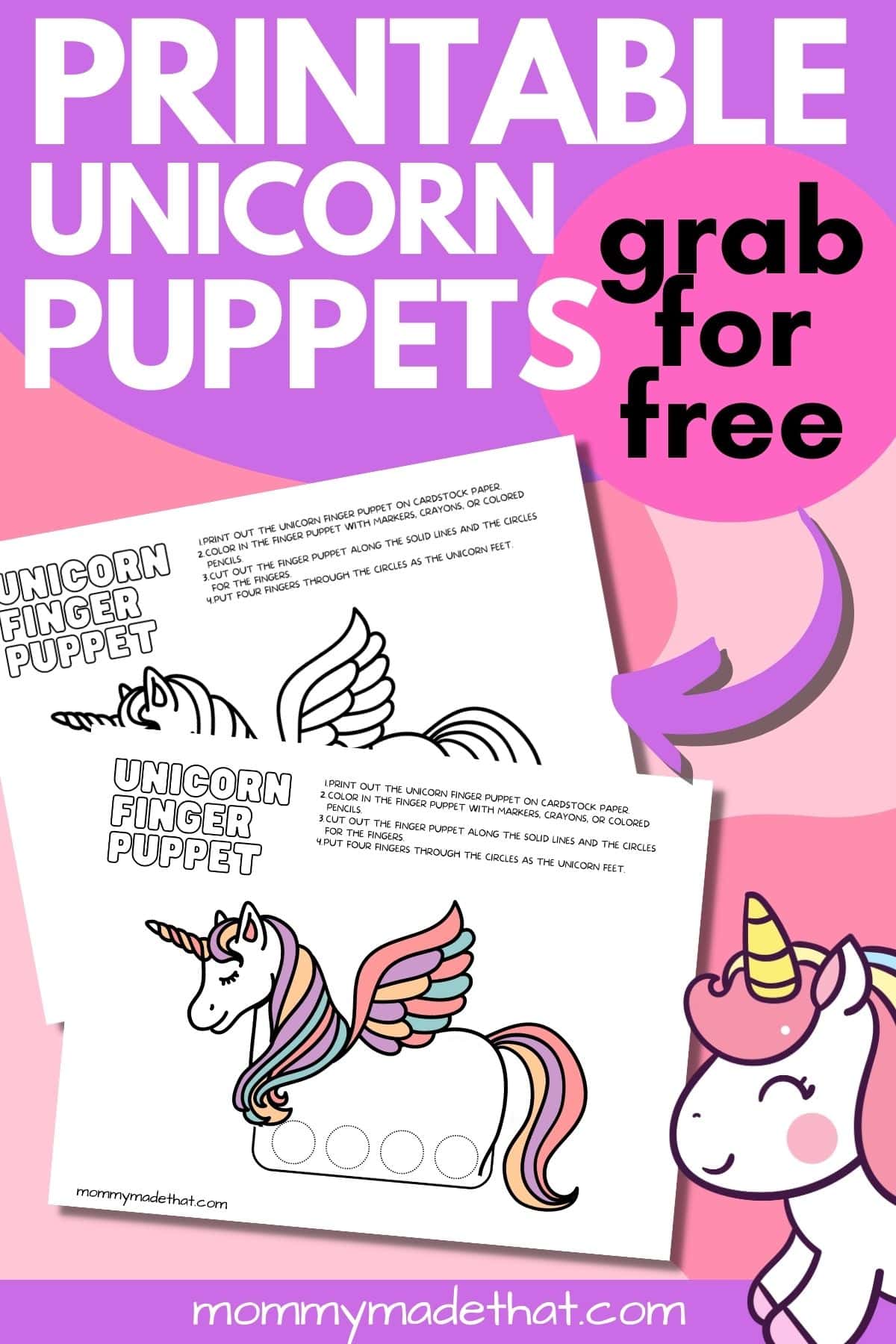 free printable unicorn finger puppets