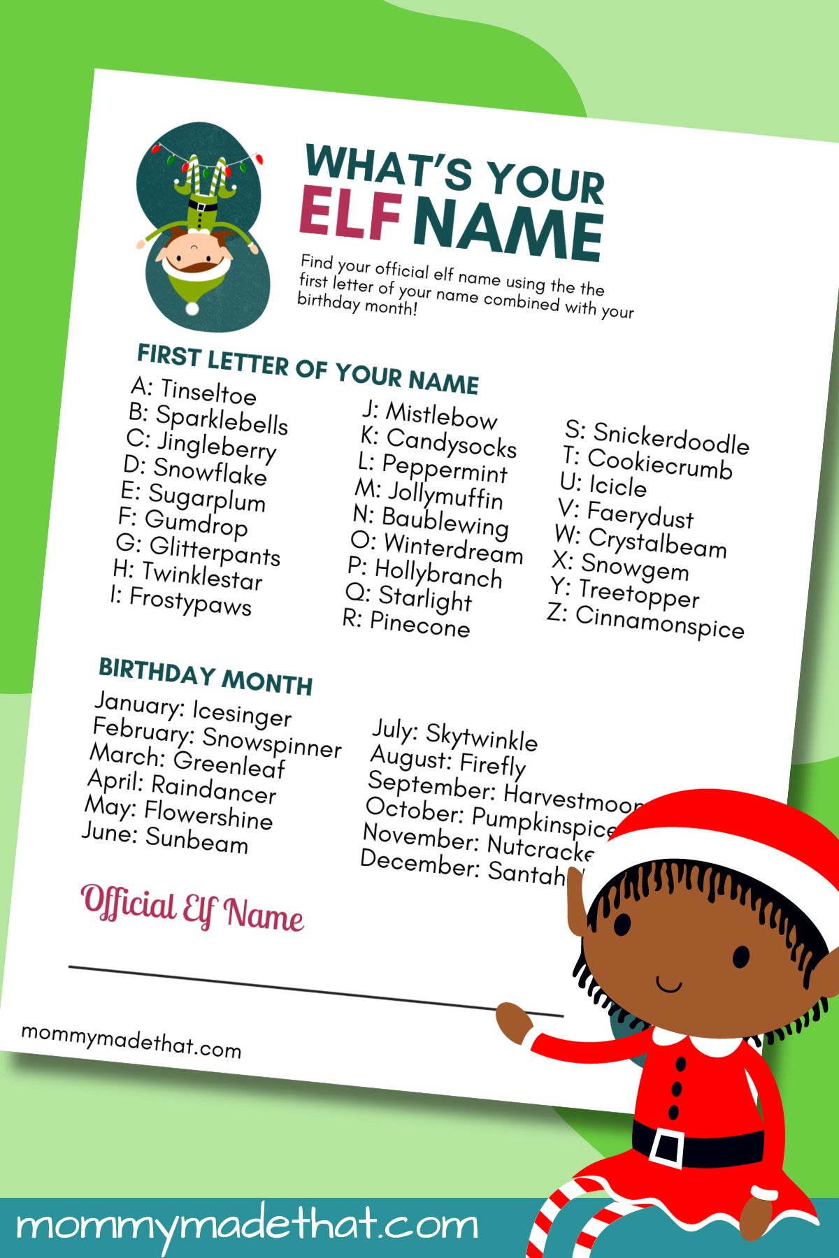 Whats your elf name printable.