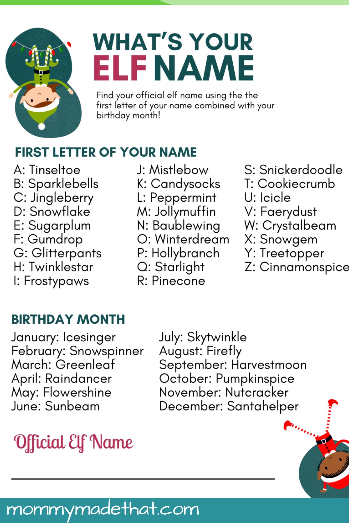 Whats your elf name printable.