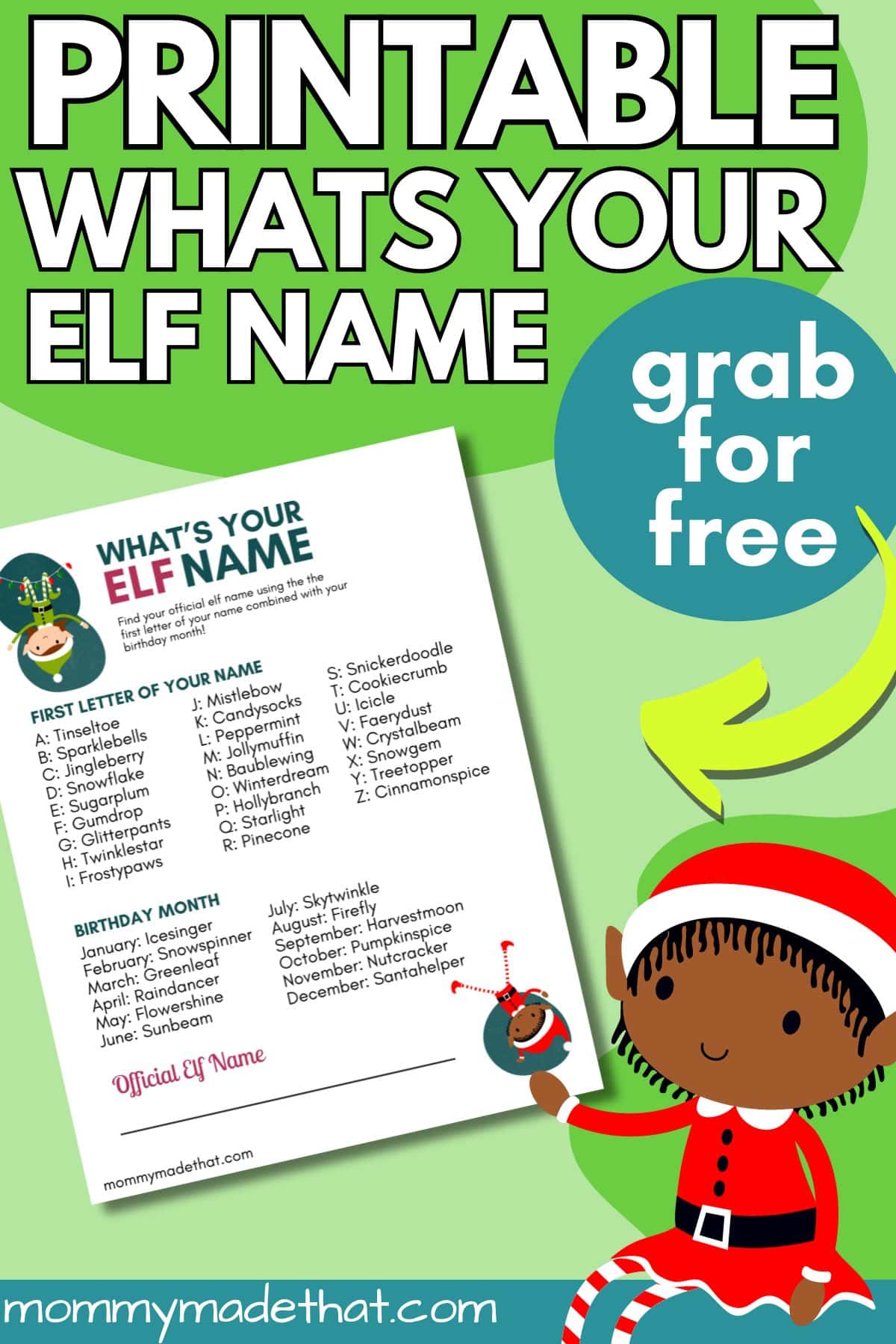 Whats your elf name printable.