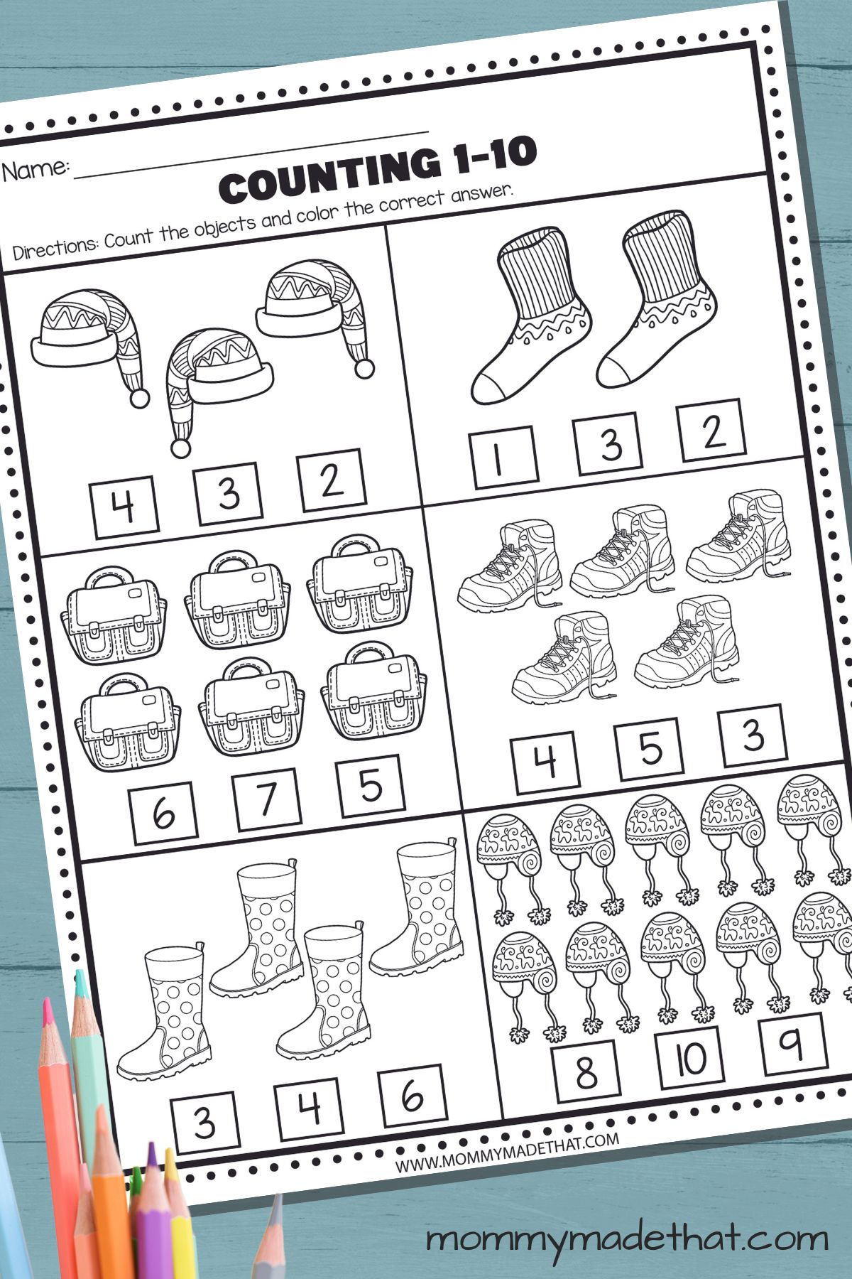 winter preschool number worksheets