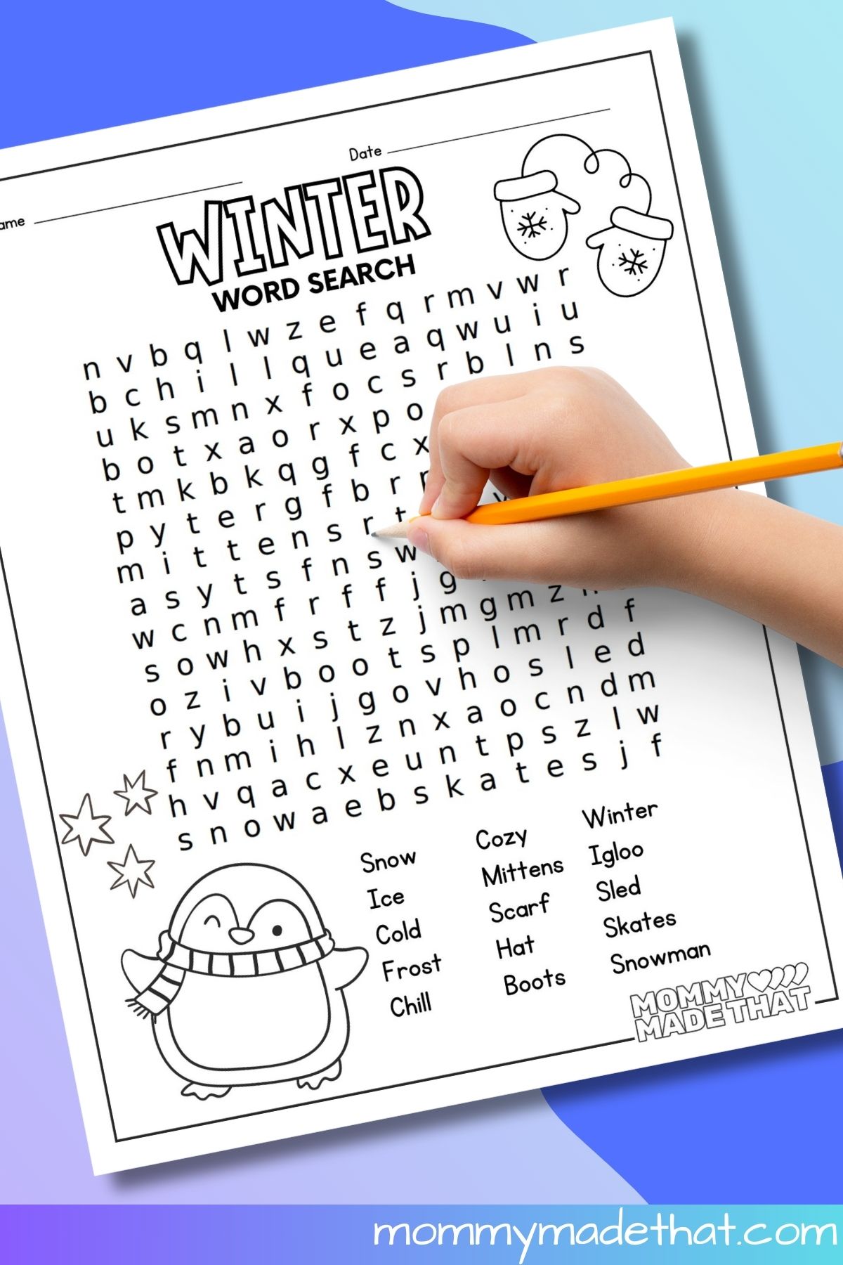 Free Winter word search printable.