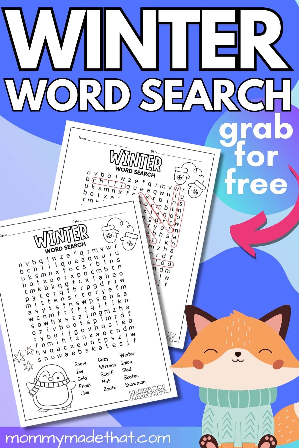 Free Winter word search printable.
