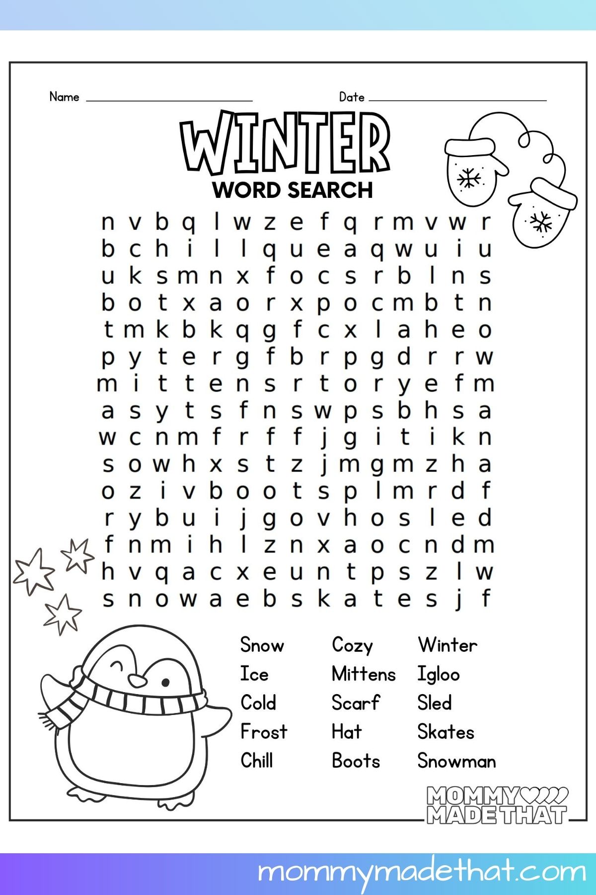 Winter word search printable.