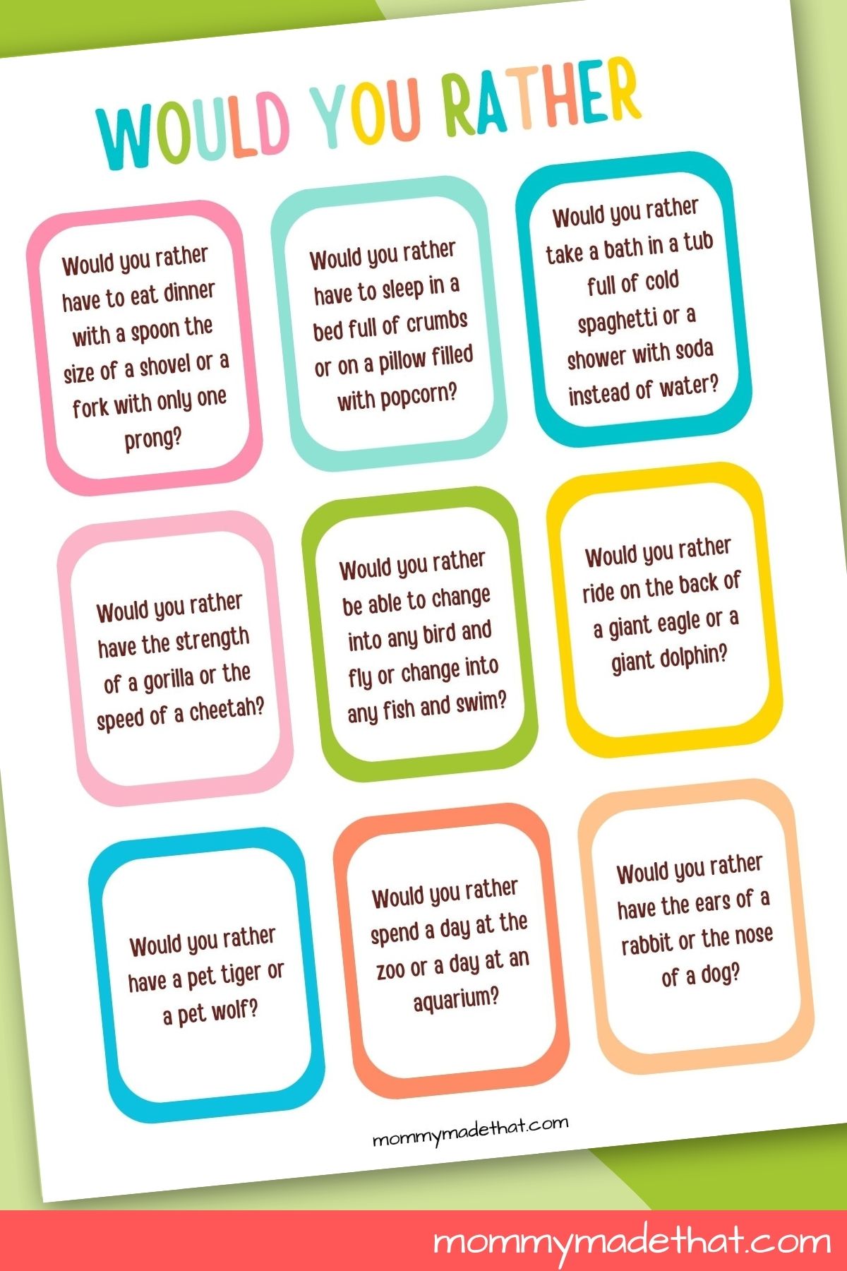 Would You Rather Questions for Kids (Plus Free Printable Cards)