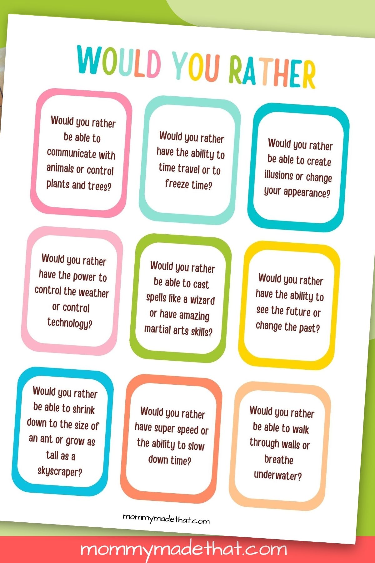 60 free printable would you rather questions - ESL Vault